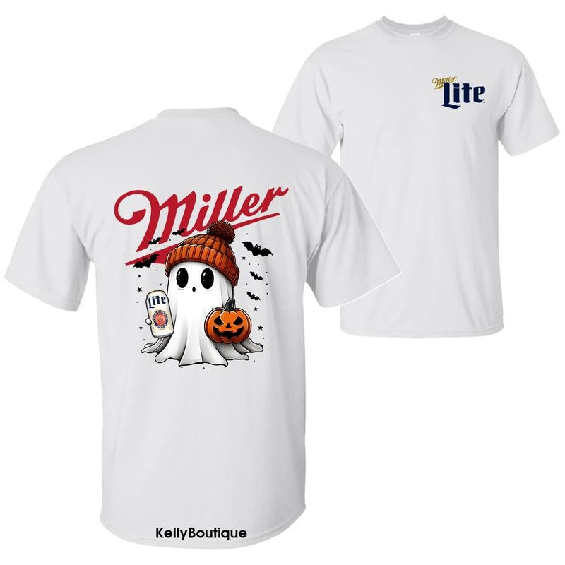 Halloween Cute Boo Boo Ghost Pumpkin T-Shirt, Trendy Halloween Spooky Season 2 Sided Graphic Design Unisex Cotton T-shirt for Men for Women Menswear Womenswear Top