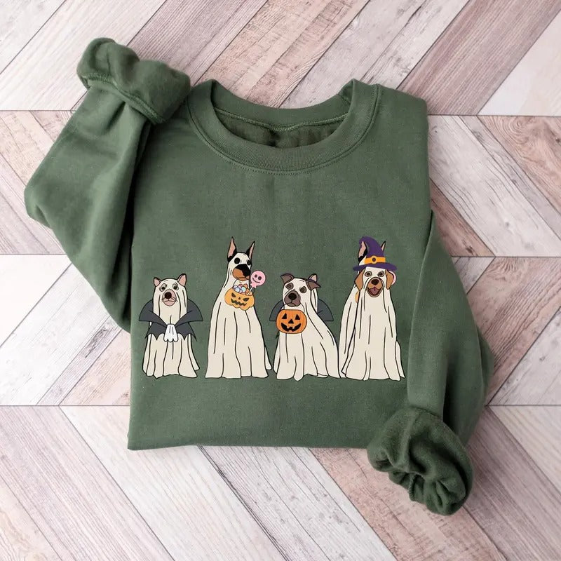 Halloween Ghost Dog Sweatshirt, Ghost Dog Shirt, Halloween Dog Lover Shirt, Retro Halloween Ghost Dog Shirt, Spooky Dog Sweatshirt, Fall Halloween Gift Shirt