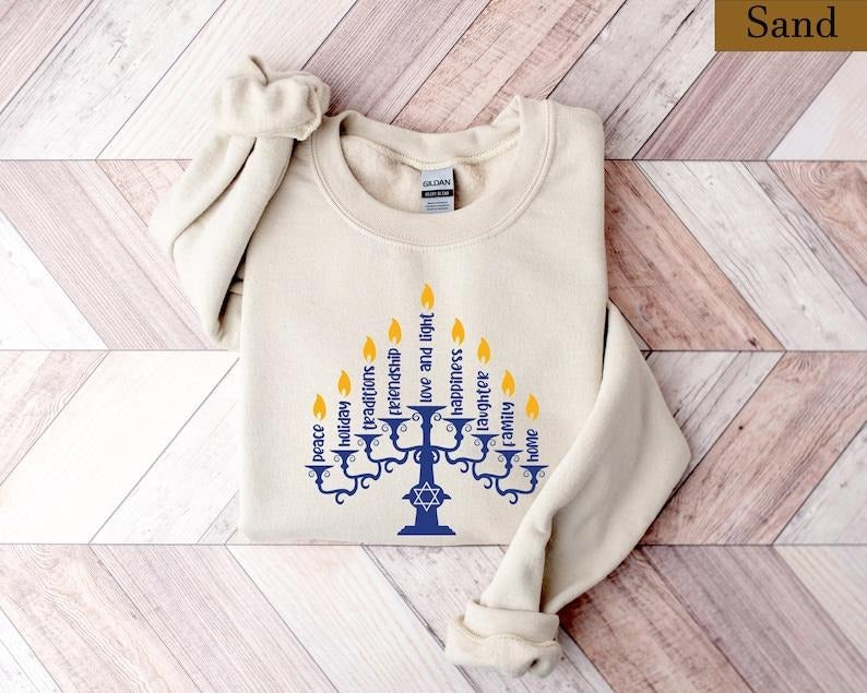 Hanukkah Menorah Shirt, Hanukkah Sweatshirt, Chanukah Gifts, Hanukkah Gifts for Women, Kids Hanukkah Shirt, Judaica Shirt, Hanukkah Sweater