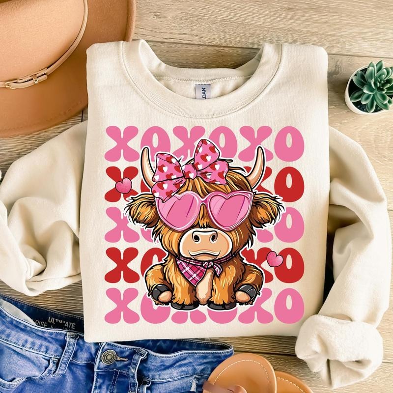 Highland Cow Valentine Sweatshirt, Valentine Coquette Heart Sweatshirt, Western Valentine Sweatshirt, XoXo Sweatshirt, Retro Valentine Sweatshirt, Funny Valentine Sweatshirt