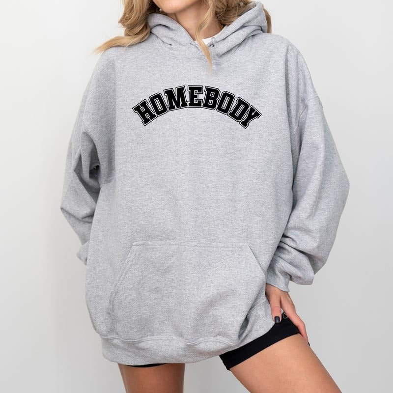 Homebody Hoodie, Varsity Homebody Graphic Printed Hoodies, Home Body Hooded Sweatshirt, Funny Introvert Gift Ideas, Trendy Aesthetic Hoodie, Cozy Long Sleeve Pullover, Comfy Cotton Fabric Womenswear