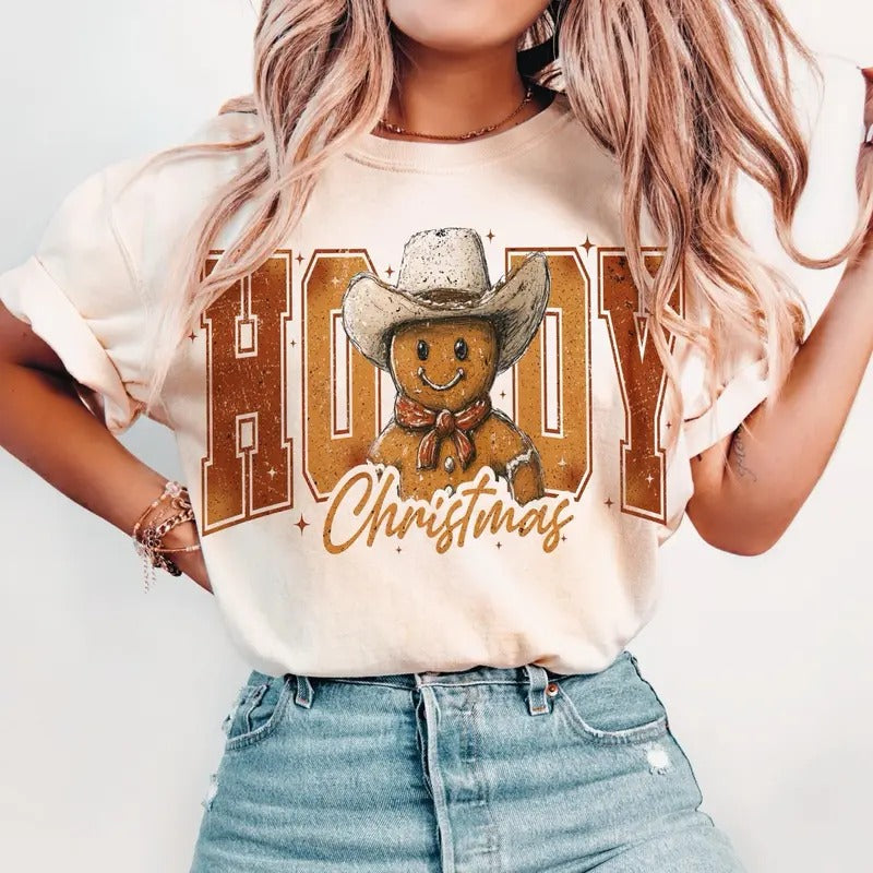 Howdy Chrsitmas Gingerbread Unisex Crewneck Sweatshirt & T-shirt - Cotton Fabric - Fit, Womenswear Top Fitted