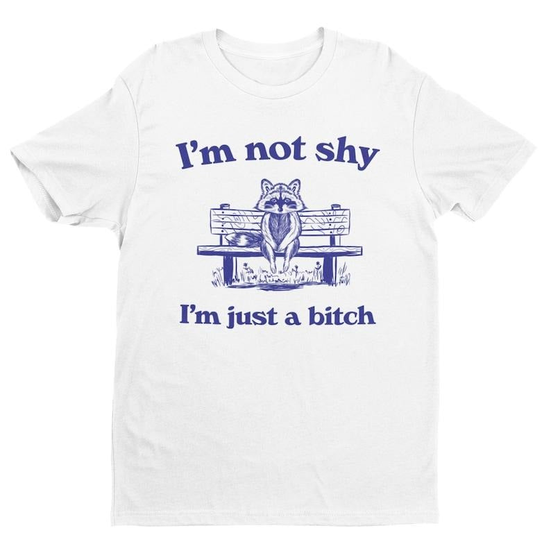 I'm Not Shy, I'm Just A Bitch, Weird Shirt, Meme Shirt, Unisex Shirt, Funny T Shirt, Funny Women's Graphic Tee, Retro Cartoon, Trash Panda