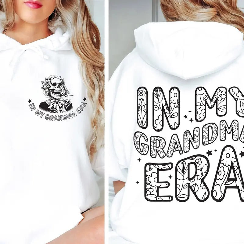 In My Grandma Era Hoodie Baby Announcement Shirt For Grandmother Skeleton Themed Sweatshirt Trendy Floral New Grandma Gift E7697 TK43GD
