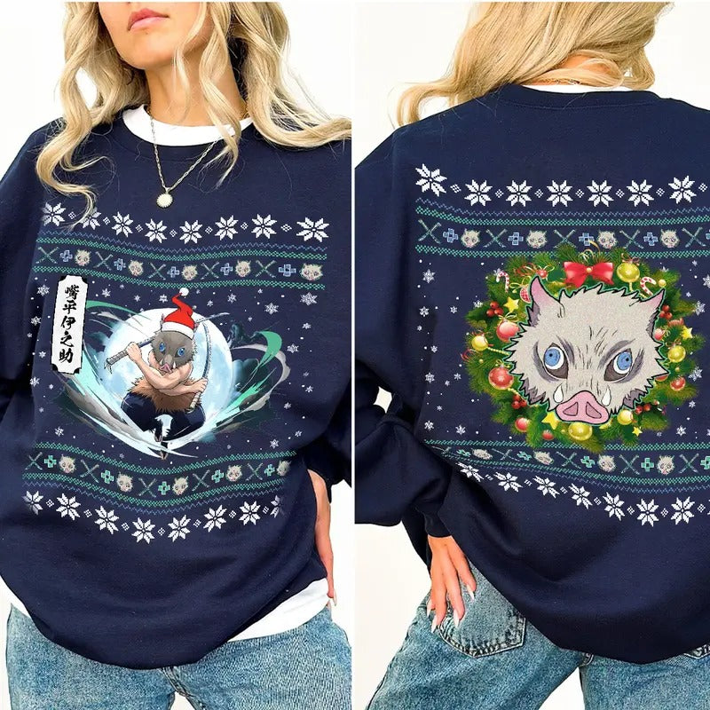 Inosuke Ugly sweater pattern style Sweatshirt, Inosuke Hashibira Monster Breathing Shirt Hoodie, Demon Slayer t-shirt, Kimetsu no Yaiba Shirt, Anime sweatshirt hoodie, Anime lover t-shirt Menswear