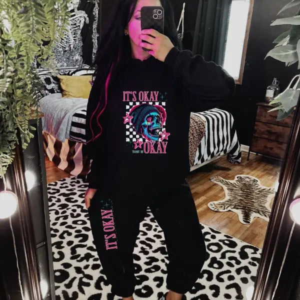 'It's Okay to Not Be Okay' & 'It's Okay' Mix & Match Sweatpants Set, Long Sleeve Crewneck, Hoodie, T Shirt, Goth Pullover, Loungewear Set