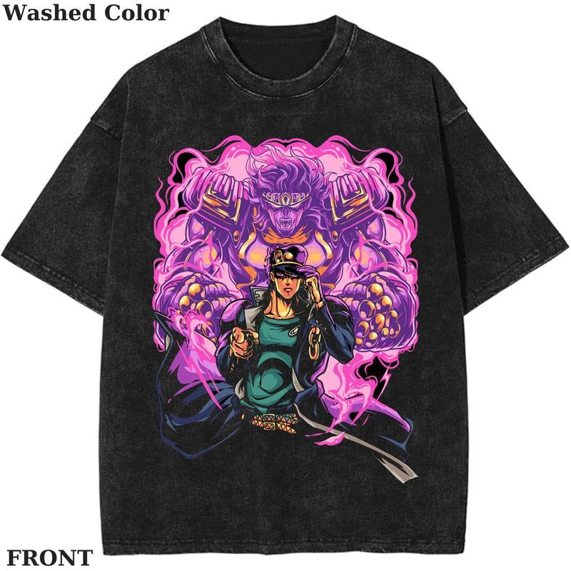Jojo Naruto Manga Vintage Graphic Tee, Anime Star Platinum Shirt, vintage clothing, Womenswear Cotton Top Streetwear Shortsleeve Gamis