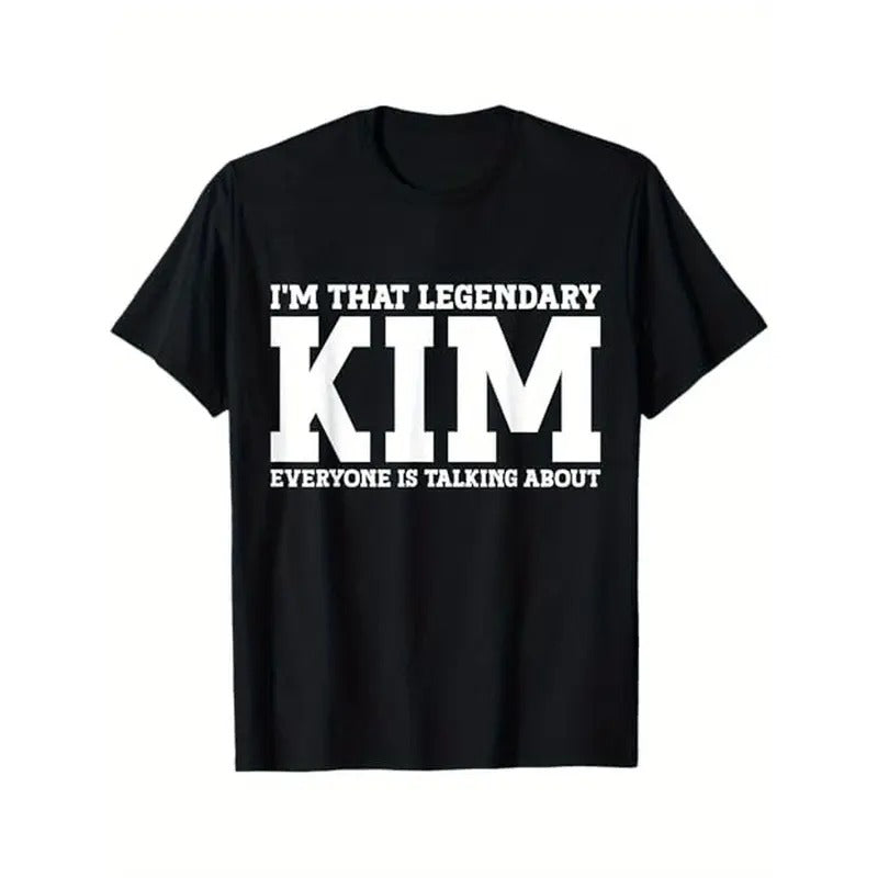 Kim Graphic T-Shirt, 100% Cotton Casual Tee, Short Sleeve Round Neck, Breathable Soft Comfortable, Unisex Printed Top for Halloween Thanksgiving Christmas Made in USA