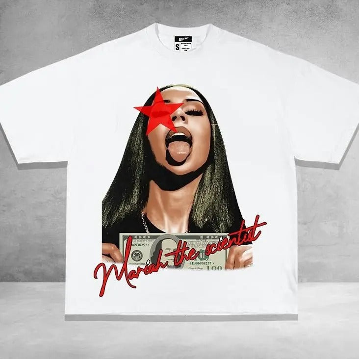 Mariahh The Scientistt Star Red T-shirt, Music Graphic T-shirt Classic Cotton Fabric Tshirt Menswear Top Love Medium Streetwear Tropical