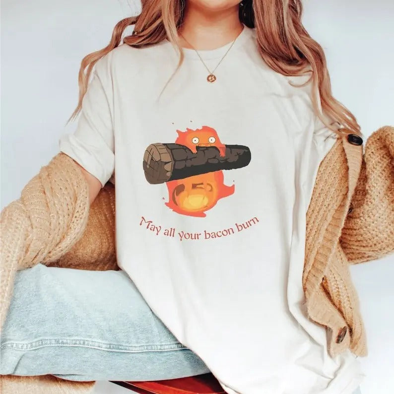 May All Your Bacon Burn Calcifer Sweatshirt Bacon Tshirt Cotton Tshirt Cute Tshirt Lovely Shirt Women's Tshirt