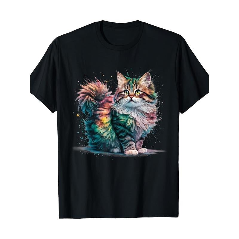 Men's Cat Color Watercolor Cat T-shirt -100% cotton Made in USA