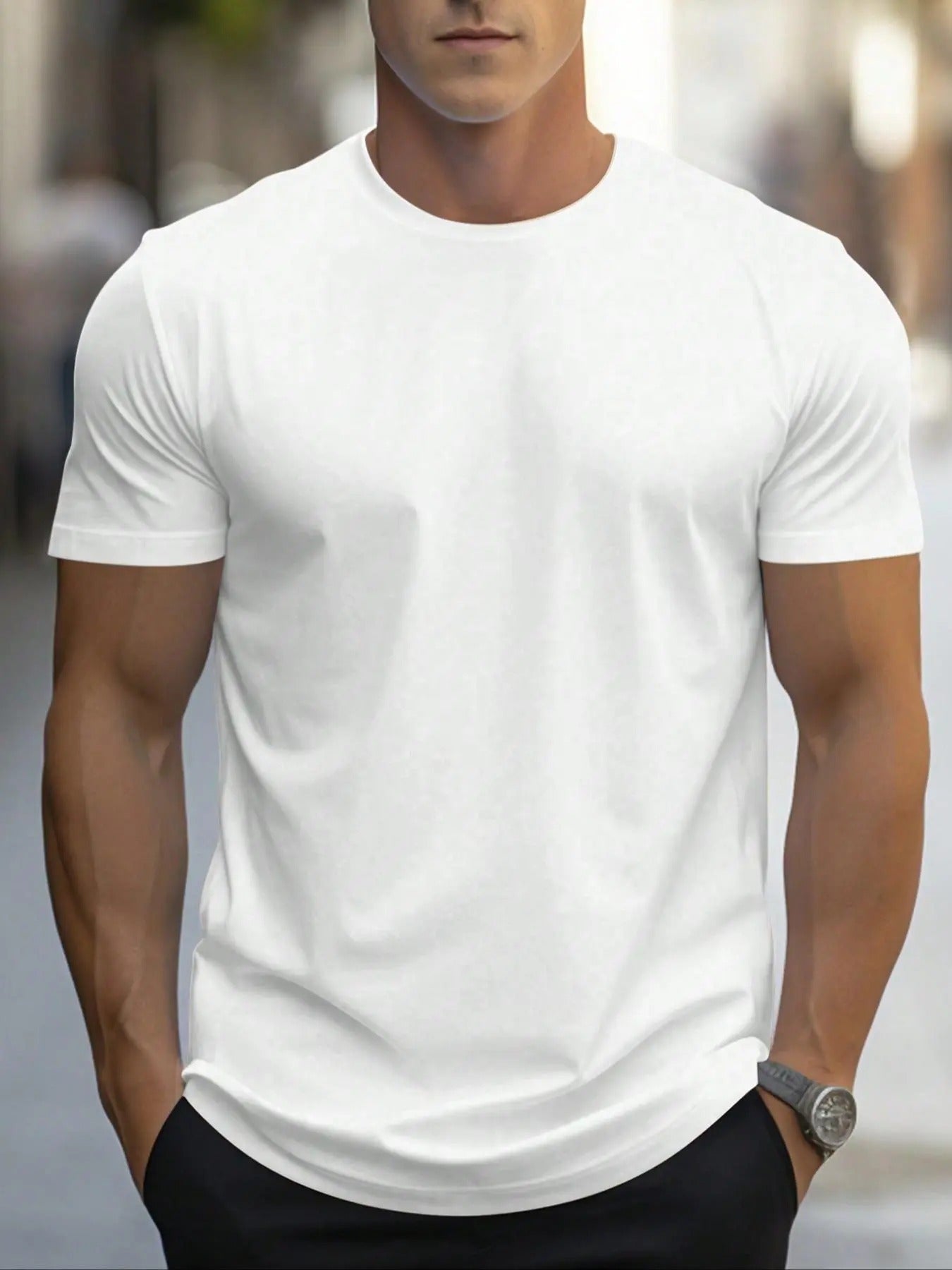 Men's Solid Color Round Neck Tee, Regular Fit Casual Short Sleeve Crew Neck T-Shirt for Summer, Fashion Men's Top for Daily Wearstyle{n002}2