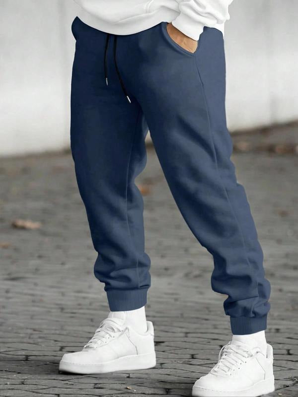 Men's Solid Drawstring Waist Sweatpants, Regular Fit Casual Pocket Pants for Fall & Winter, Men's Trousers for Daily Wear
