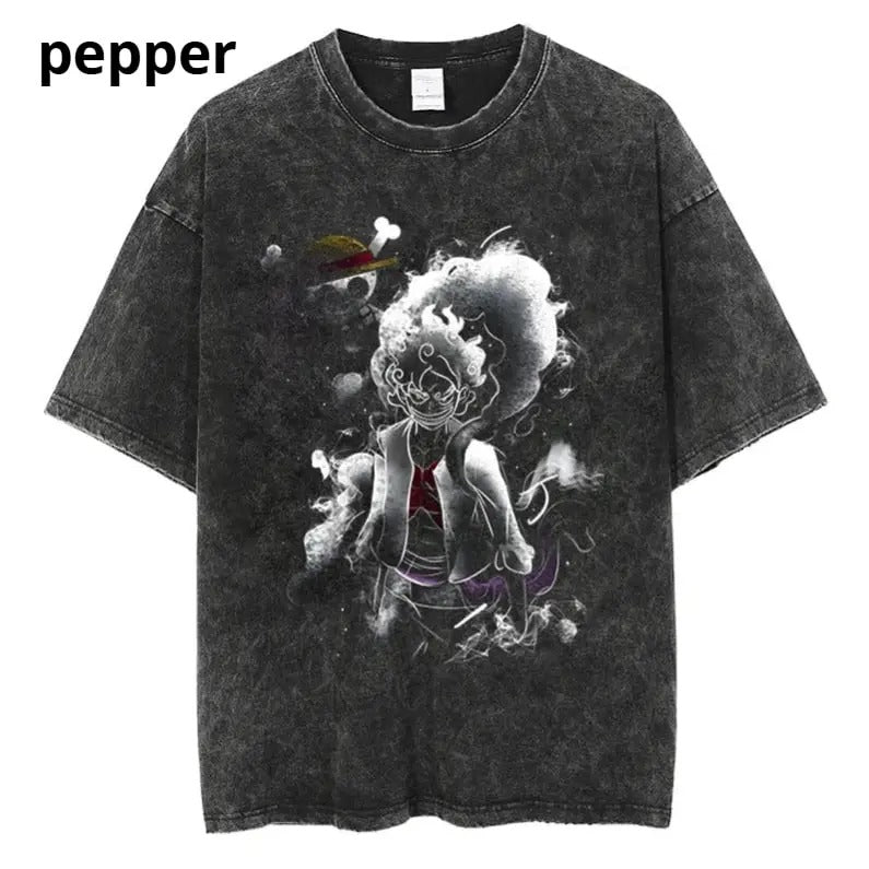 Monkey D Luffy Vintage Graphic T-shirt, Gear 5, Luffy "Sun God Nika", One Piece Shirt, Anime Shirt, boyfriend gifts, Streetwear Shortsleeve Menswear