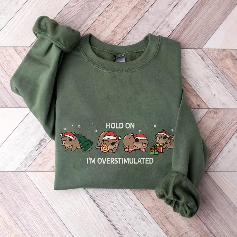 Moo Deng Christmas Sweatshirt, Trendy Animals Christmas Shirt, Baby Pygmy Hippo Moo Deng Christmas Shirt, Women Christmas Sweatshirt Hoodie Cotton Crewneck