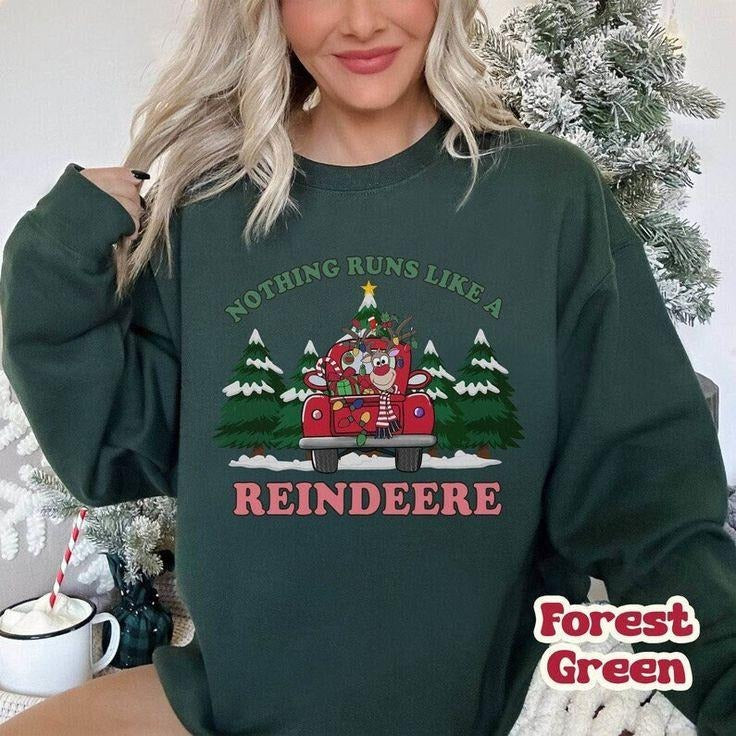 Nothing Runs Like A Reindeer Shirt, Christmas Tractor Reindeer Shirt, Farm Life Shirt, Farm Holiday Sweatshirt, Christmas Tree Shirt