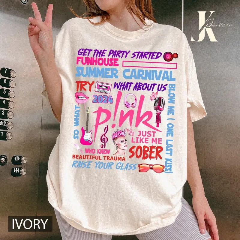 P!nk Singer Summer Carnival 2024 Tour T-Shirt, Pink Fan Lovers Shirt, Music Tour 2024 Shirt, Trustfall Album Shirt, Concert 2024, Top Womenswearstyle{n002}2