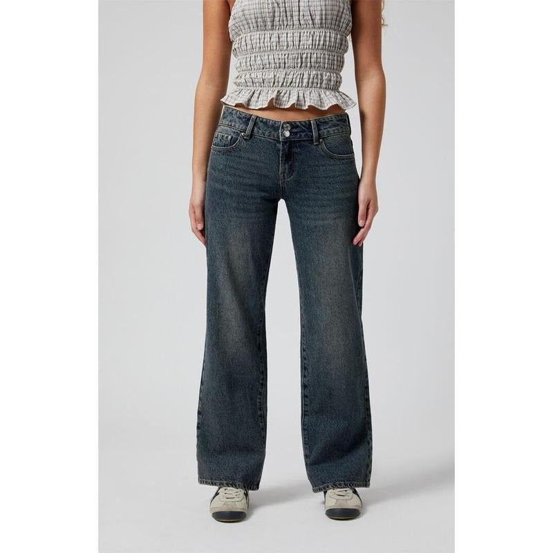 Pacsun Women's Zoe Low Rise Girlfriend Jeans Dark Blue