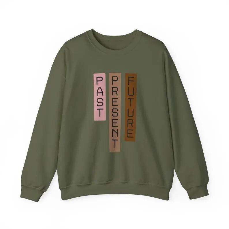 Past Present Future Unisex Sweatshirt Long Sleeve Pullover for Women & Men Comfort Crewneck Casual Top in Comfort Colors