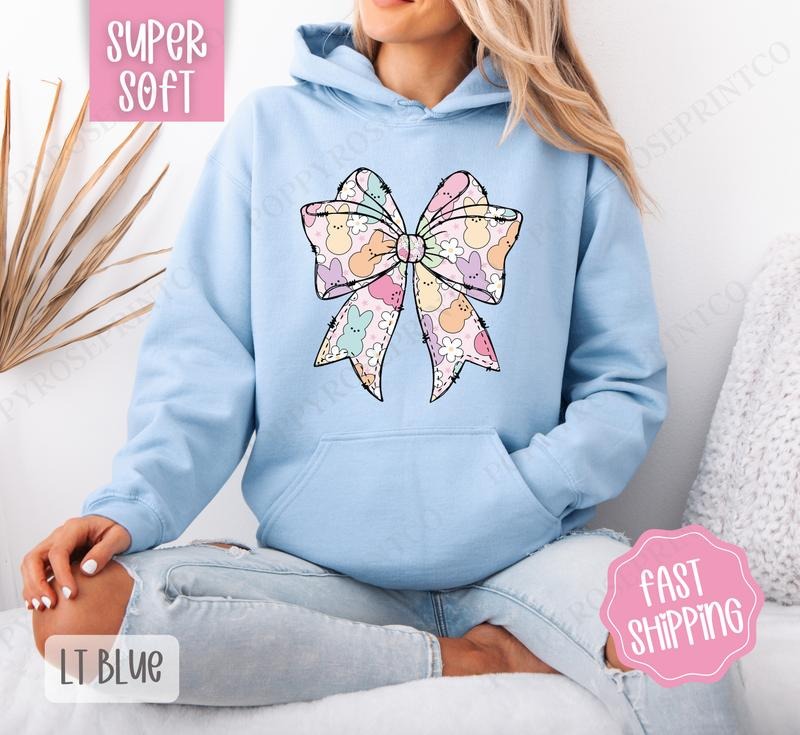 Peep Bow Hoodie, Women's Crewneck, Cute Easter Women's Hooded Sweater