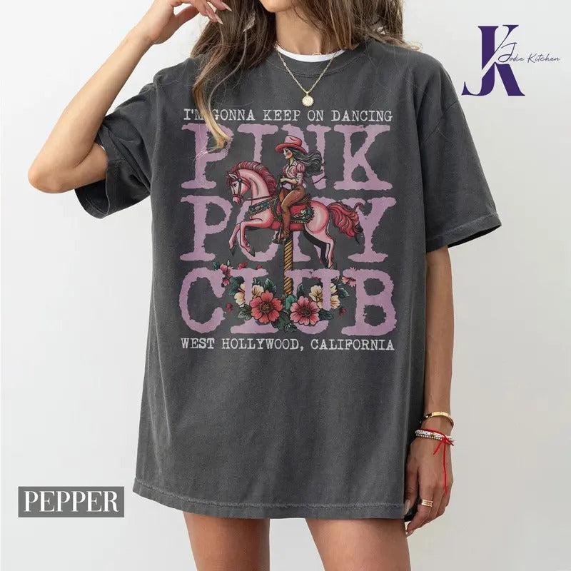 Pink Pony Club Comfort Colors Shirt, Chappell Roan Shirt, I'm Gonna Keep On Dancing, Midwest Princess 2024 Tour Tee, WLW Pride Music Tee, Left Chest Embroidery