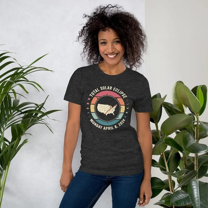 Premium Total Solar Eclipse Double Sided Shirt, USA Map American Tour 2024 Tee, Cities States Totality Path, Front and Back, Eclipse Souvenir Gift
