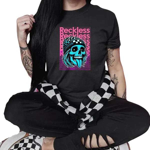 'Reckless' Crewneck Sweatshirt, T Shirt, or Hoodie Pullover | Punk, Alt, Grunge, Goth, Skeleton Style, Aesthetic, Casual
