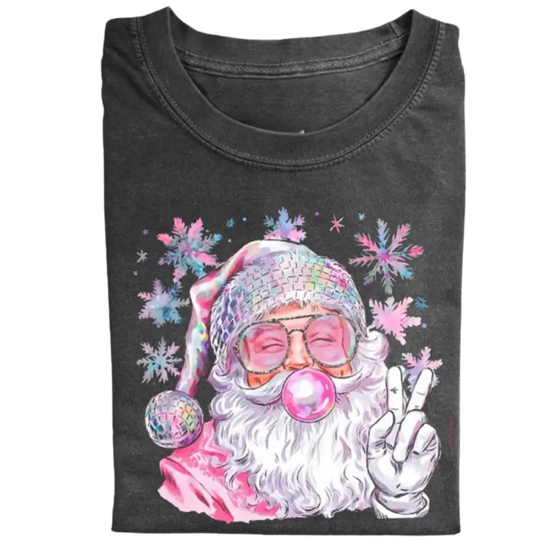 Retro Peace Bubble Blowing Santa T-shirt Womenswear Top Streetwear Tshirt