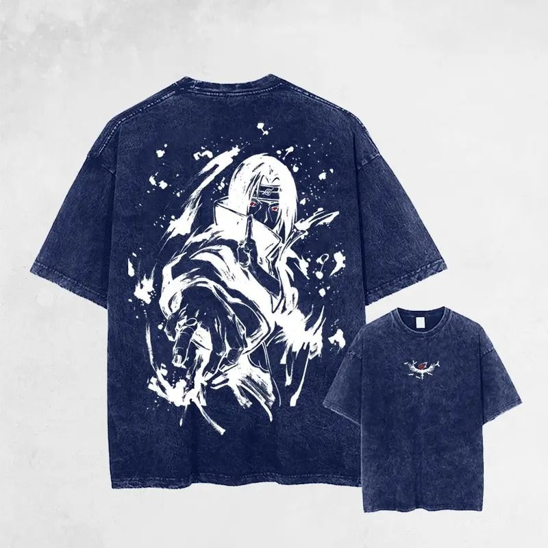 Retro Uchiha Itachi Sharingan Eyes Naruto Ver.2 Double Printed Graphic Tee, Unisex Mineral Wash Cotton T-shirt for Anime Fans Sweatshirt, Hoodie, Comfort Colors