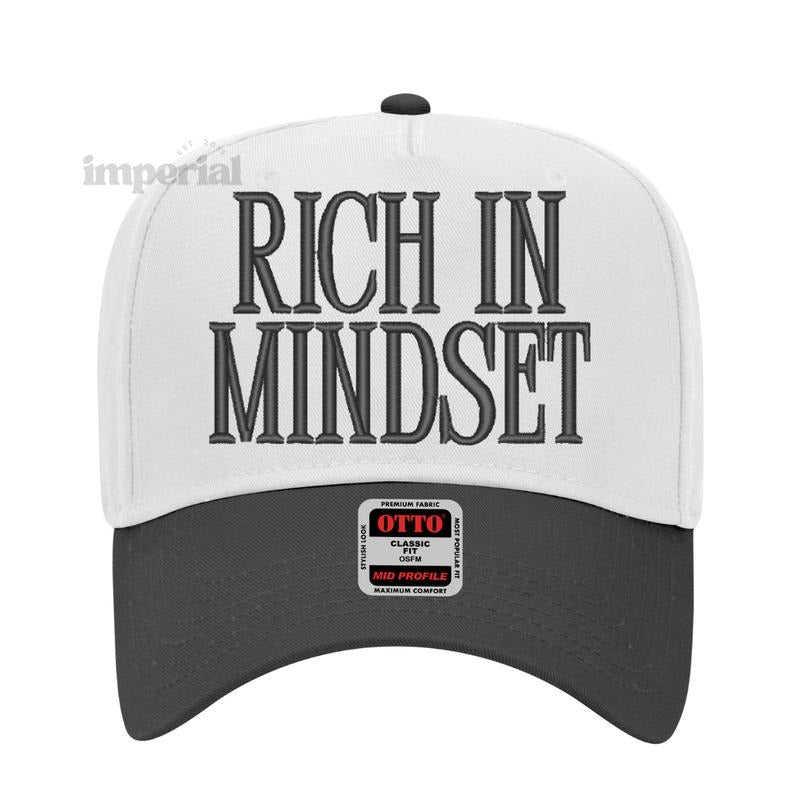 Rich In Mindset Embroidered Trucker Hat, Funny Statement Cap, Premium Otto Cap, Adjustable Mesh Back, High-Quality Trucker Hat, Trendy Gift, Embroidered Cap