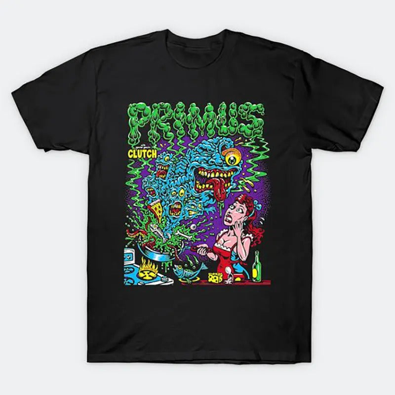 Rock Primus Music Retro Vintage T-Shirt, Unisex Shirt Top Menswear Top Shortsleeve Round Neck Tshirt Underwear Streetwear