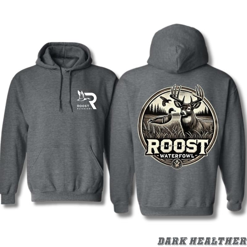 Roost Waterfowl Hoodie - Bold Wildlife Design Featuring Deer and Waterfowl Graphics, Perfect for Hunting Enthusiasts, Unisex Hoodie - Menswear Tops Sweatshirts Pullover