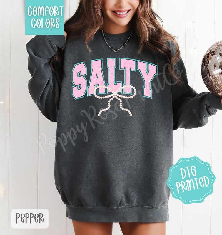 Salty Bow Comfort Colors Sweatshirt, Cute Summer Sweater, Girly Beach Crewneck