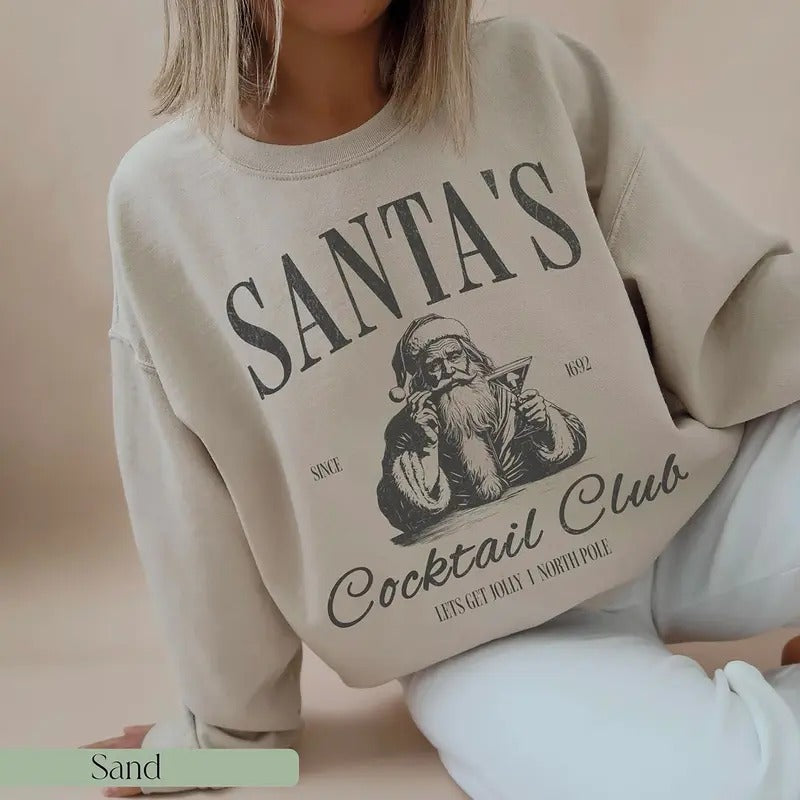Santas Cocktail Club Christmas Sweatshirt, Funny Christmas Shirt, Espresso Martini Dirty Martini Christmas Crewneck, Brewdolph Bachelorette Shirt