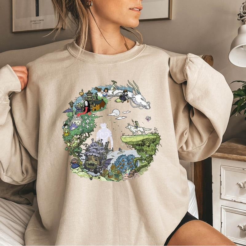Spirited Away Studio Ghibli Sweatshirt, Howl's Moving Castle Sweatshirt, Anime Sweatshirt, Ghibli No Face Sweatshirt, Calcifer Sweatshirt