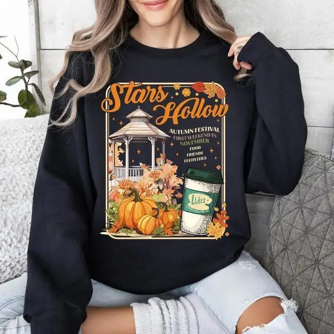 Stars Hollow Sweatshirt, Gilmore Girls Fall Vibes Luke's Diner Coffee Crew Neck Sweater, sswweatshirt hot trend