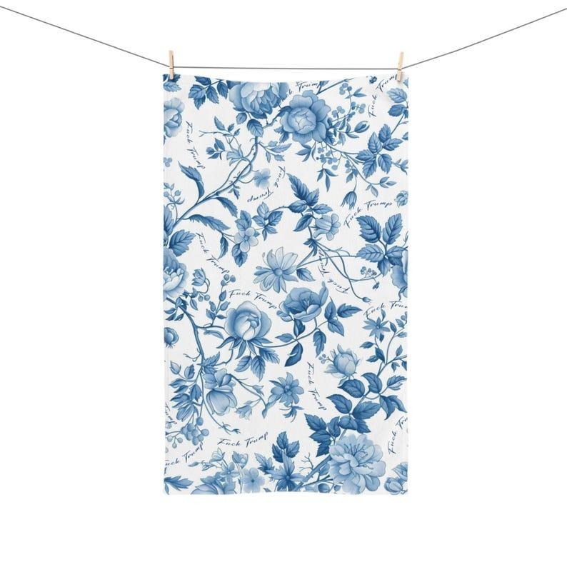 Subtle Political F*ck Trump Toile Hand Towel, Funny Kitchen Decor, Unique Housewarming Gift, Minimalist Dish Towel, Modern Statement