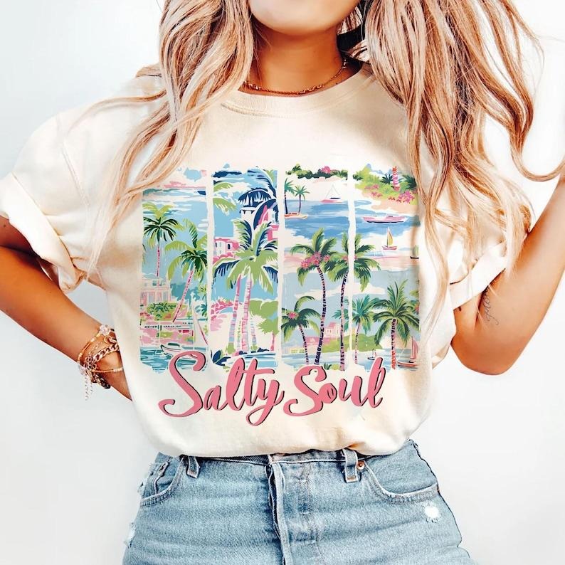 Summer Salty Soul T-shirt, Preppy Beach sweatshirt, Beach vibes Brushstroke tshirt, Aesthetic Summer T-shirt, Trendy Summer tshirt, Funny Sarcastic sweatshirt
