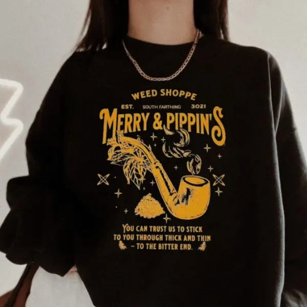 Merry & Pippin Weed Shoppe Tee/Sweatshirt -Heavy Fabric 50% Cotton 50% Polyester Machine Washable - Pullover
