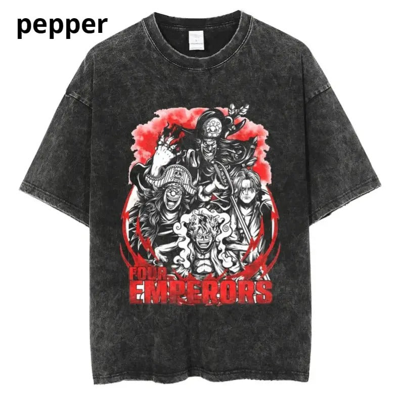 The Four Emperors Vintage Graphic T-shirt, Luffy, Shank, Buggy, Blackbeard, One Piece Shirt, Anime Shirt, boyfriend gifts, Streetwear Shortsleeve