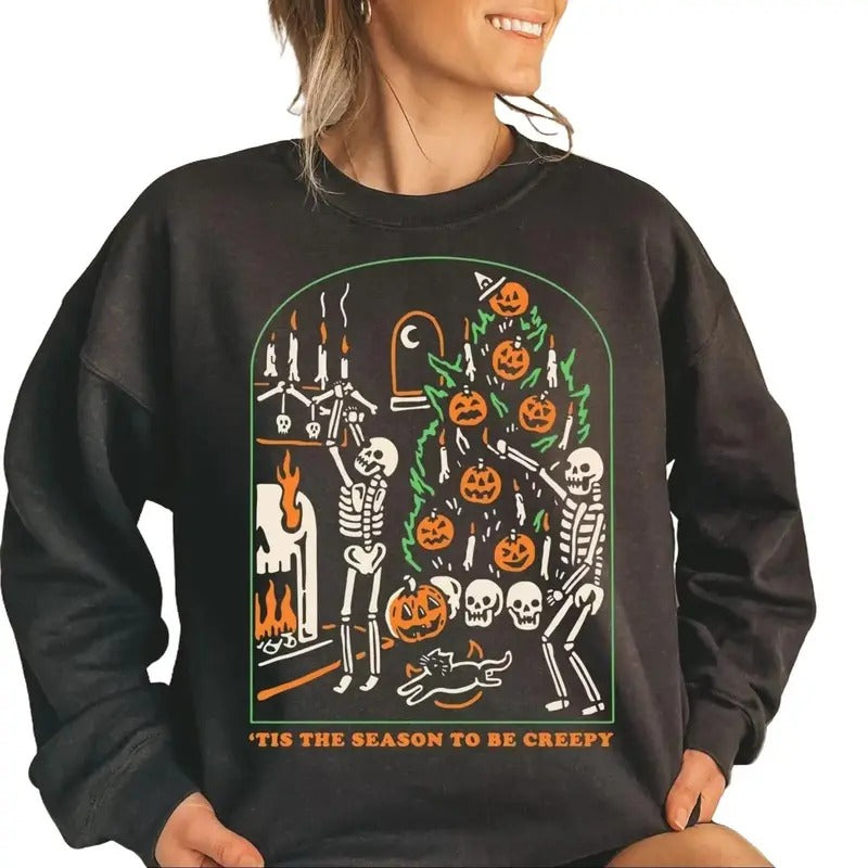 Tis the Season to be Creepy Sweatshirt And Hoodie, Dead Inside Halloween Sweatshirt , Black Halloween Sweatshirt , Funny Halloween Shirt