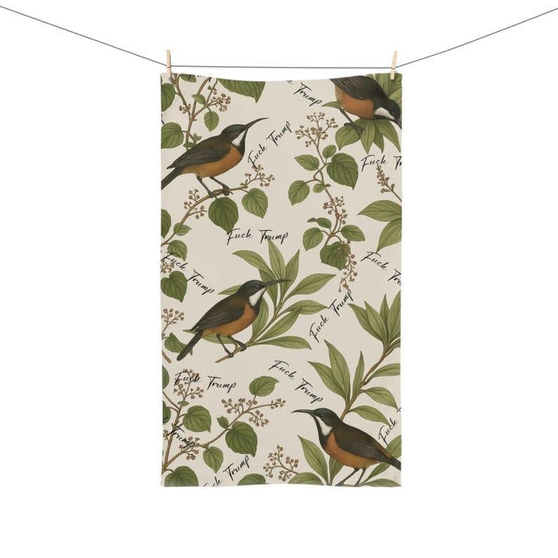 Towels Nightingale, Subtle Political F*ck Trump Tea Towel, Anti-trump Home Decor, Funny Political Home Decor, Birds Tea Towels