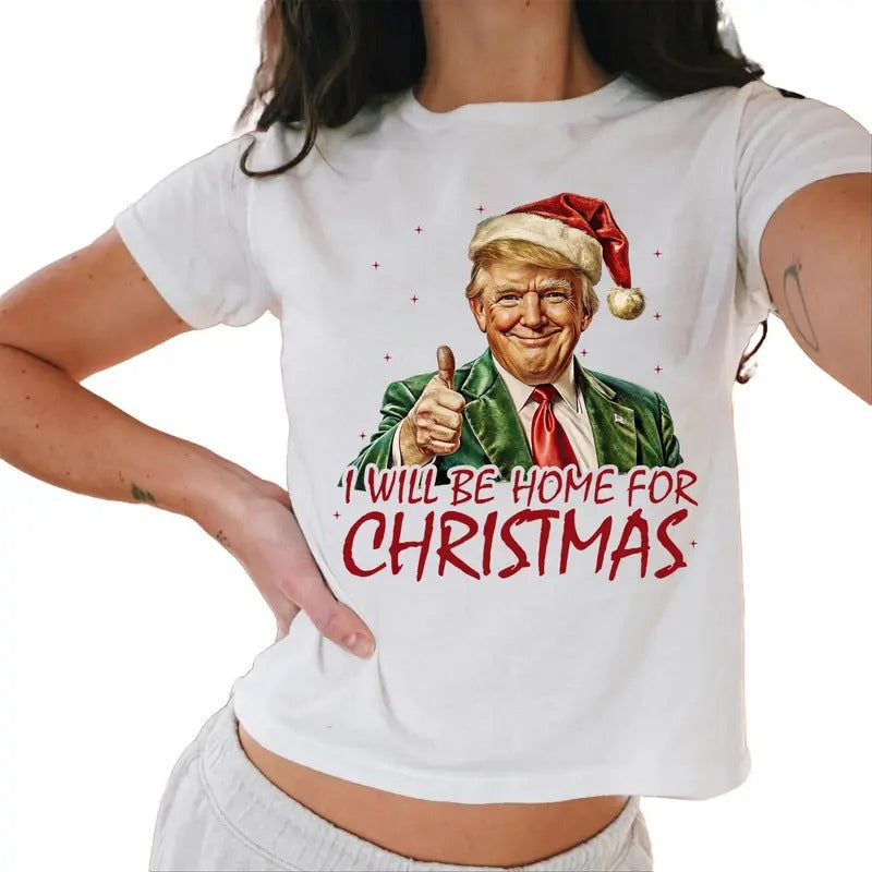 Trump I'Ll Be Home For Christmas Humorous Trump Christmas Baby Tee Design Clipart Illustration, Digital Download, Sublimation Png Casual Comfort
