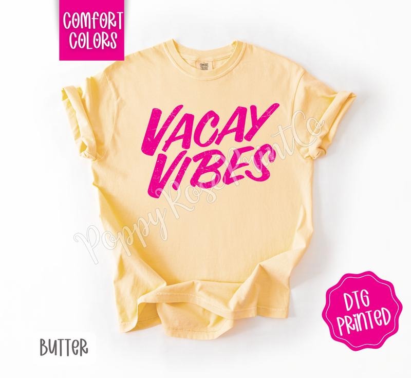 Vacay Vibes Front Print Shirt Comfort Colors, Cute Vacation Women's Tee, Trendy Summer Tshirt, Gift for Her