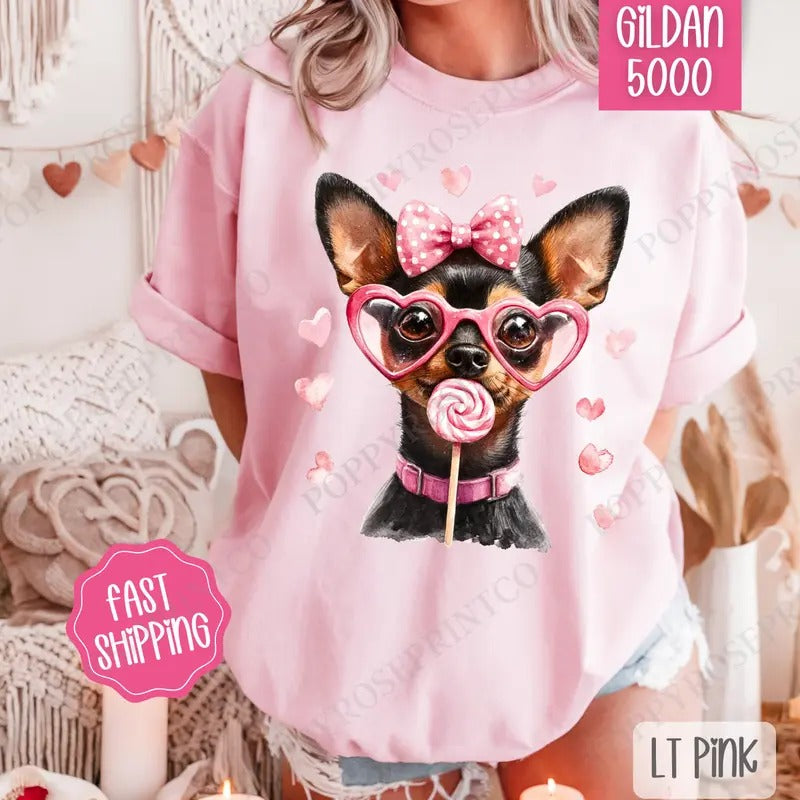 Valentine Pinscher Shirt Gildan, Valentine's Day Women's Tee, Cute Women's Tshirt Plus Sizes