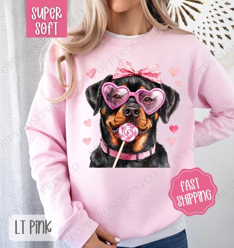 Valentine Rottweiler Sweatshirt, Valentine's Day Crewneck, Cute Women's Sweater