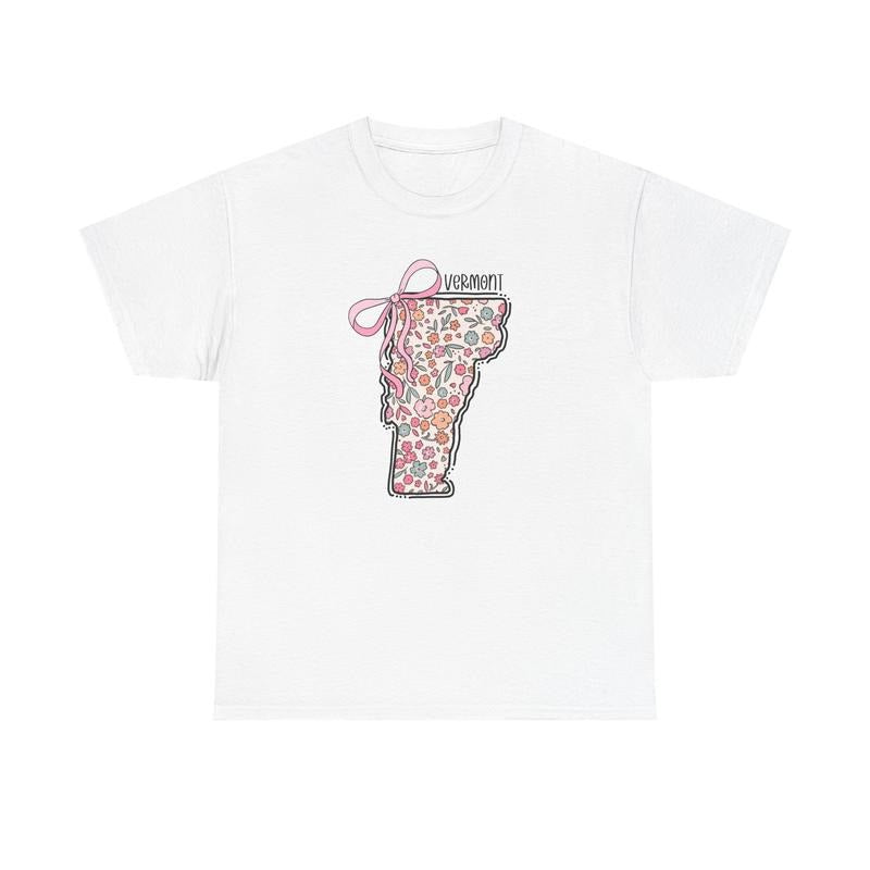 Vermont Floral Bow Gildan T-shirt, Cute Trendy Tee, State Coquette Oversized Top