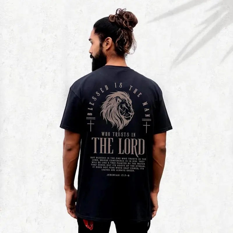 Victoria Maxwell, Blessed Is The Man Christian Men Shirt with Bible Verse, Gospel Message, and Fashionable Design for Daily Reflection - Top, Menswear