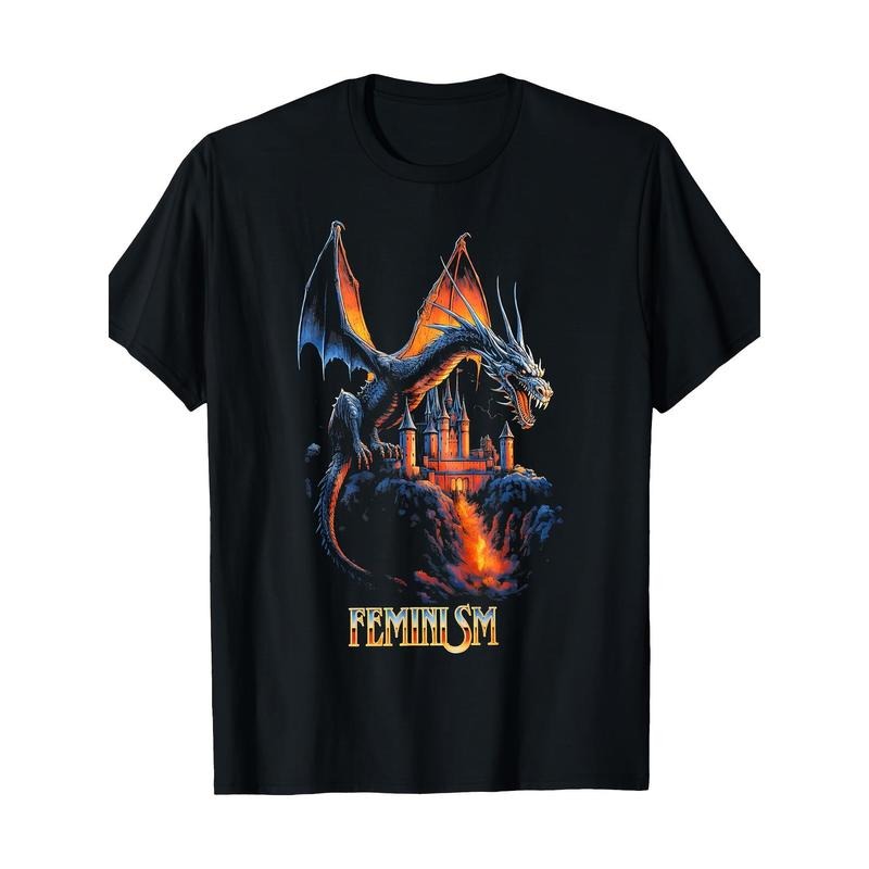 Vintage-Inspired Dragon Graphic Tee for Men - 100% Cotton, Short Sleeve, Crew Neck T-Shirt with Geometric Design Made in USA