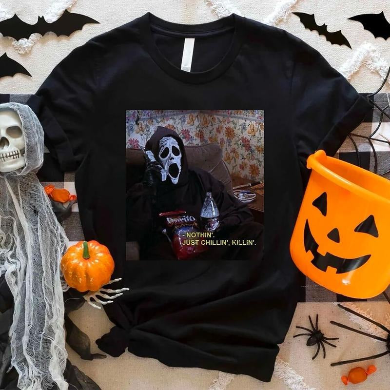 Vintage Nothin' Just Chillin' Killin' Shirt, Funny Halloween Sweatshirt, Halloween Shirt, 90s Halloween Shirt, Halloween Vibes Shirt, Retro Halloween Sweatshirt